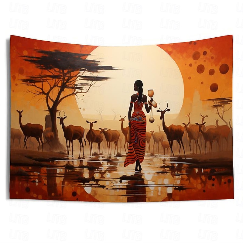African Folk Art Hanging Tapestry Wall Art Large Tapestry Mural Decor Photograph Backdrop Blanket Curtain Home Bedroom Living Room Decoration 7