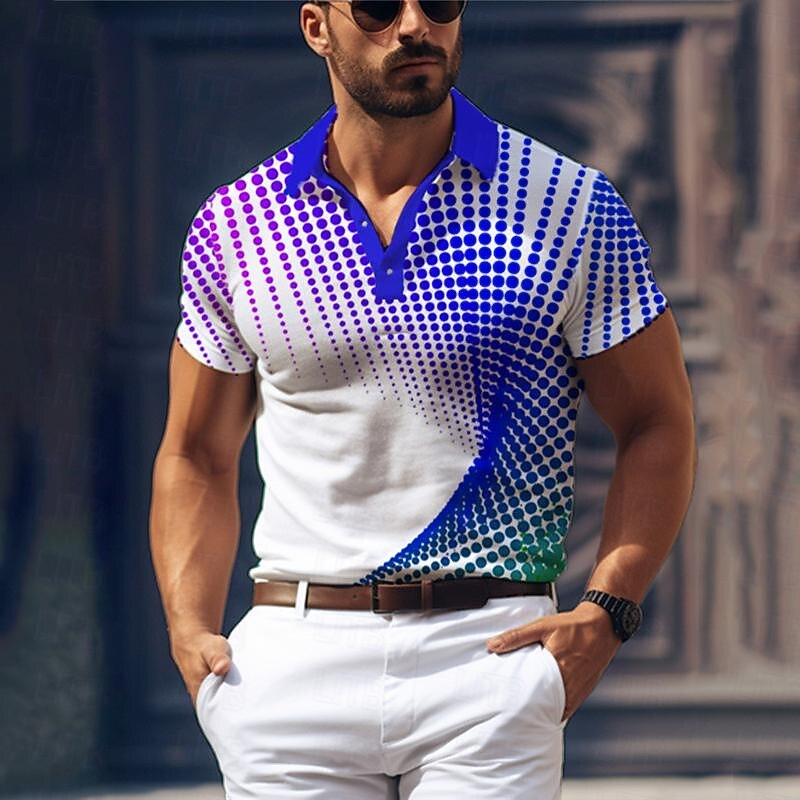 Men's Geometric Golf Shirt Short Sleeve Polo Shirts Collared Shirts Business Casual Vacation Wear Formal Wear Festival Wear Buttons 3D Print Summer Blue Purple Green3