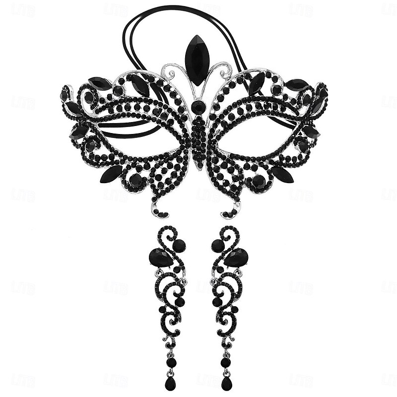 1 Set Rhinestone Jewelry Set Masquerade Mask And Earrings Set Women Costume Jewelry