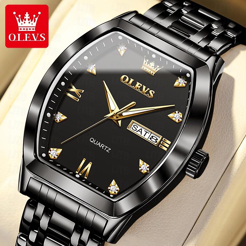 OLEVS Men Quartz Watch Fashion Business Wristwatch Luminous Calendar Date Week Waterproof Steel Watch