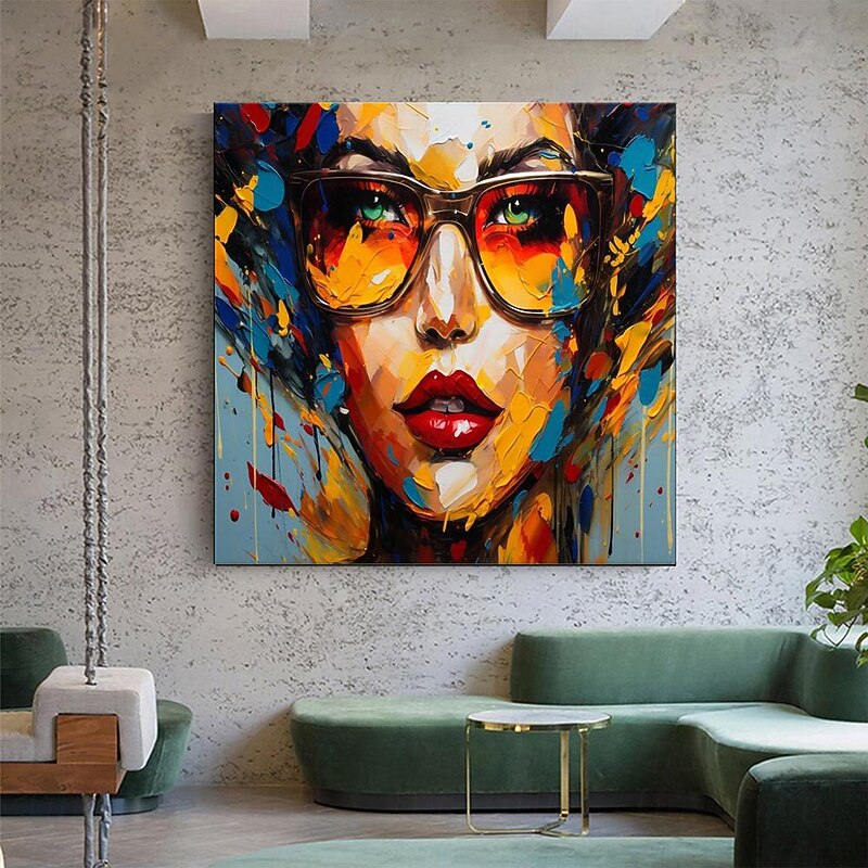 Hand painted Woman Face painting Wall Art Figurative Painting Women Face Art handmade Colorful Acrylic Painting Creative Abstract painting Modern Wall Art Modern Canvas for living room decoration4