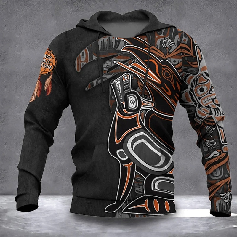 Men's Graphic Tribal Hoodie Hoodies Sweatshirt Daily Ethnic Long Sleeve Hooded Vacation Sports Outdoor Holiday Black Red Print Front Pocket Spring &  Fall Designer2