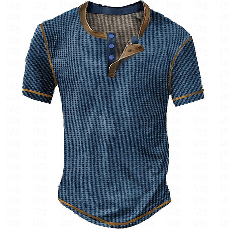 Men's Waffle Henley Shirt Tee Plaid Checkered Henley Outdoor Casual Short Sleeve Button Clothing Apparel Polyester Fashion Designer Comfortable 2025 -