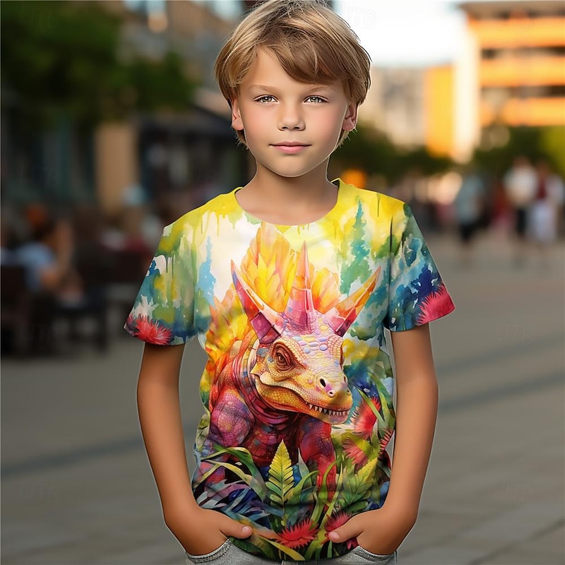 Boys 3D Dinosaur Tee Shirts Short Sleeve 3D Print Summer Active Sports Fashion Polyester Kids 3-12 Years Crew Neck Outdoor Casual Daily Regular Fit3