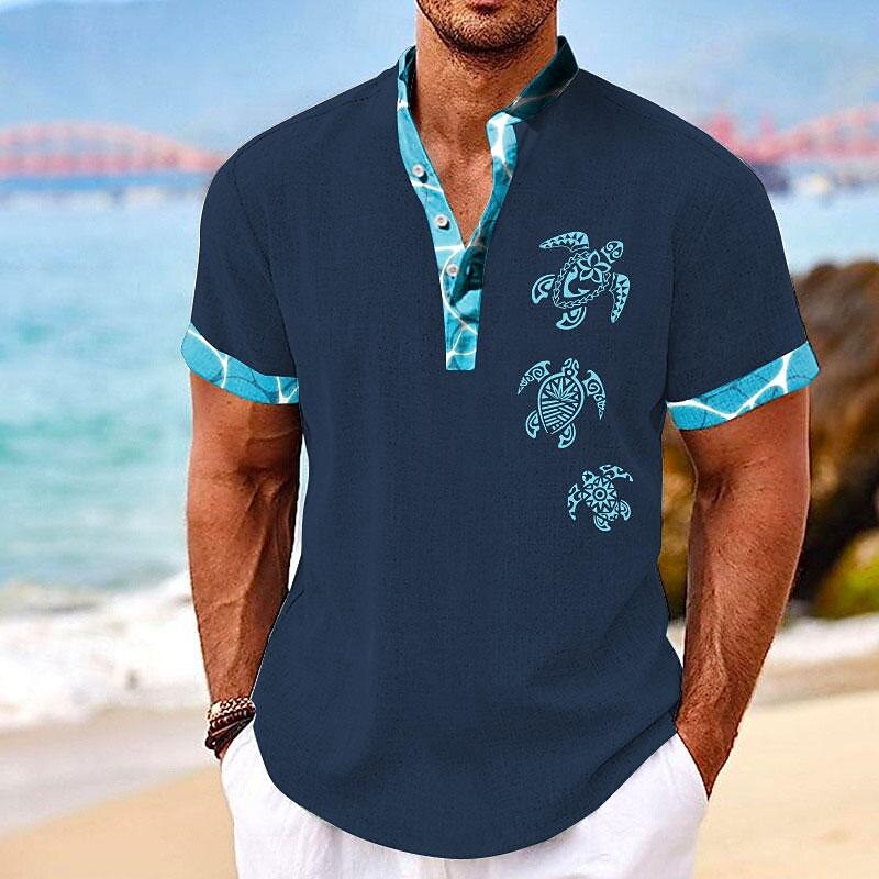 Men's Tropical Turtle Summer Shirt Casual Shirt Summer Hawaiian Shirt Short Sleeve Shirt Stand Collar Hawaiian Resort Vacation Holiday Going out Light Blue Black White S M L4
