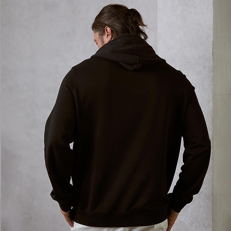 Men's Hoodie Black White Hooded Plain Sports & Outdoor Daily Holiday Cotton Streetwear Cool Casual Spring &  Fall Clothing Apparel Hoodies Sweatshirts  Long Sleeve3
