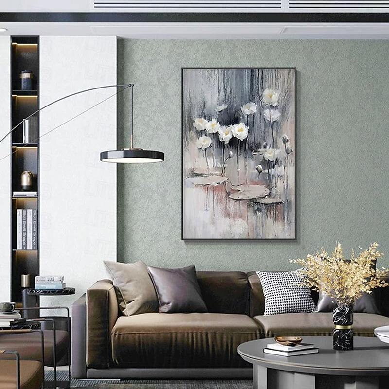 Mintura Handmade Abstract Water Lily Oil Paintings On Canvas Wall Art Decoration Modern Flower Picture For Home Decor Rolled Frameless Unstretched Painting2