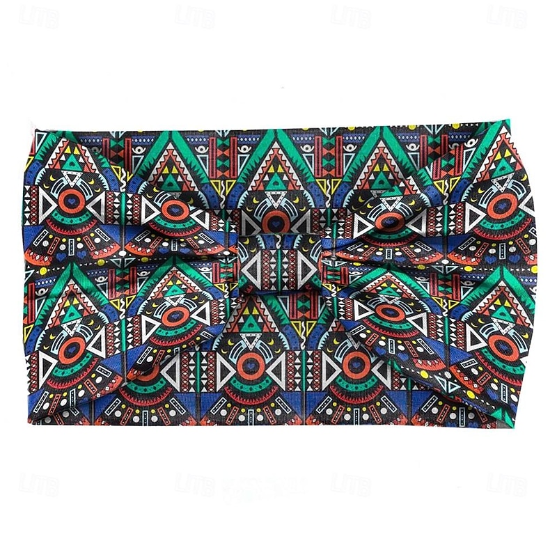 Bohemian Feather Print Headband, Women's Sports Headband,  Knot Wide Edge Retro Headscarf4