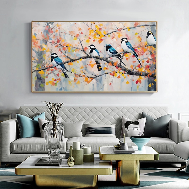 Handmade Original Blue bird Oil Painting On Canvas Wall scenery Art Painting for Home Decor With Stretched Frame/Without Inner Frame Painting2