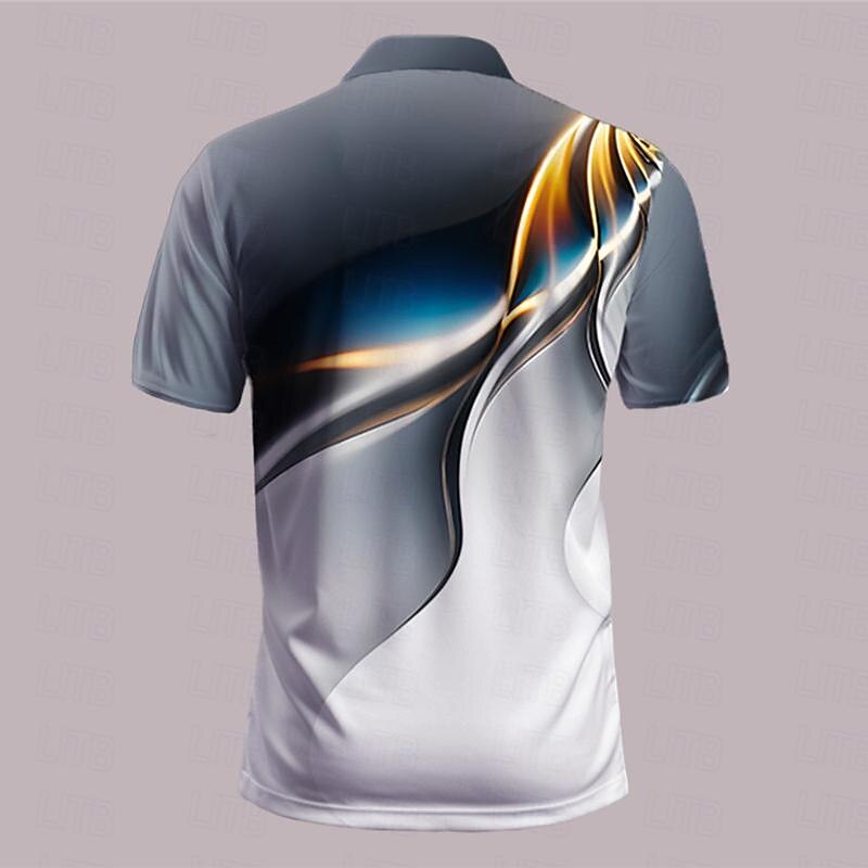 Men's Geometric Golf Shirt Short Sleeve Polo Shirts Collared Shirts Business Casual Vacation Wear Formal Wear Festival Wear Buttons 3D Print Summer Purple Khaki Gray2