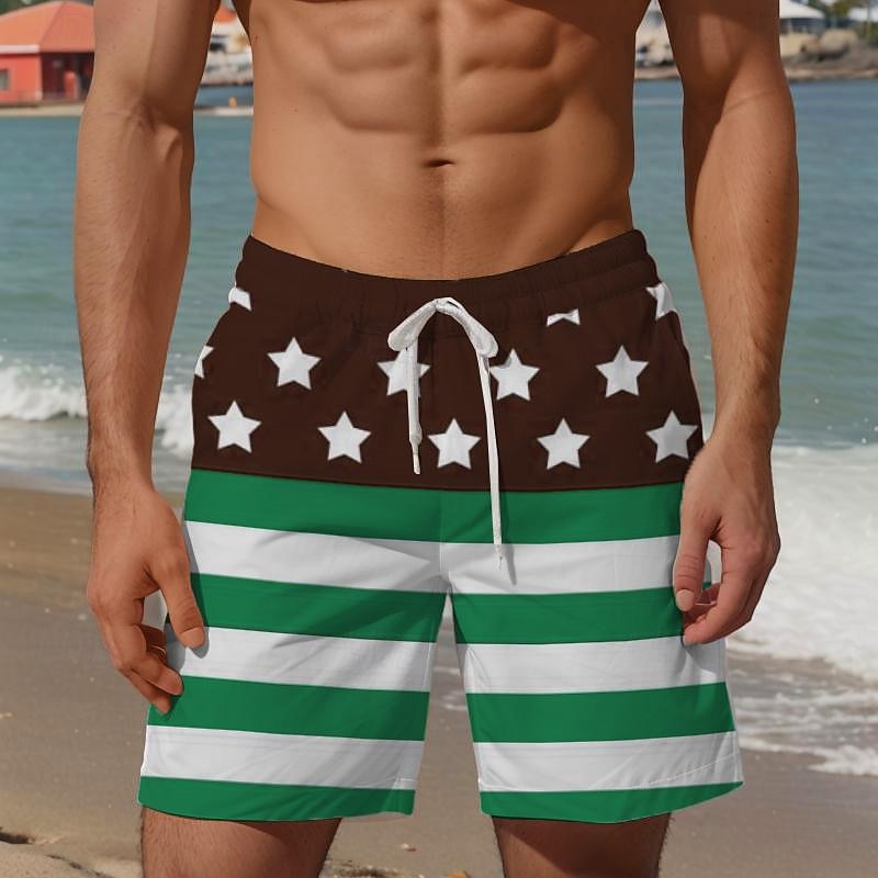Men's American Flag Swim Trunks Swim Shorts Board Shorts Mid Waist Vacation Hawaiian Holiday Vacation Holiday Beach Drawstring with Mesh lining Elastic Waist Designer Clothing Apparel3