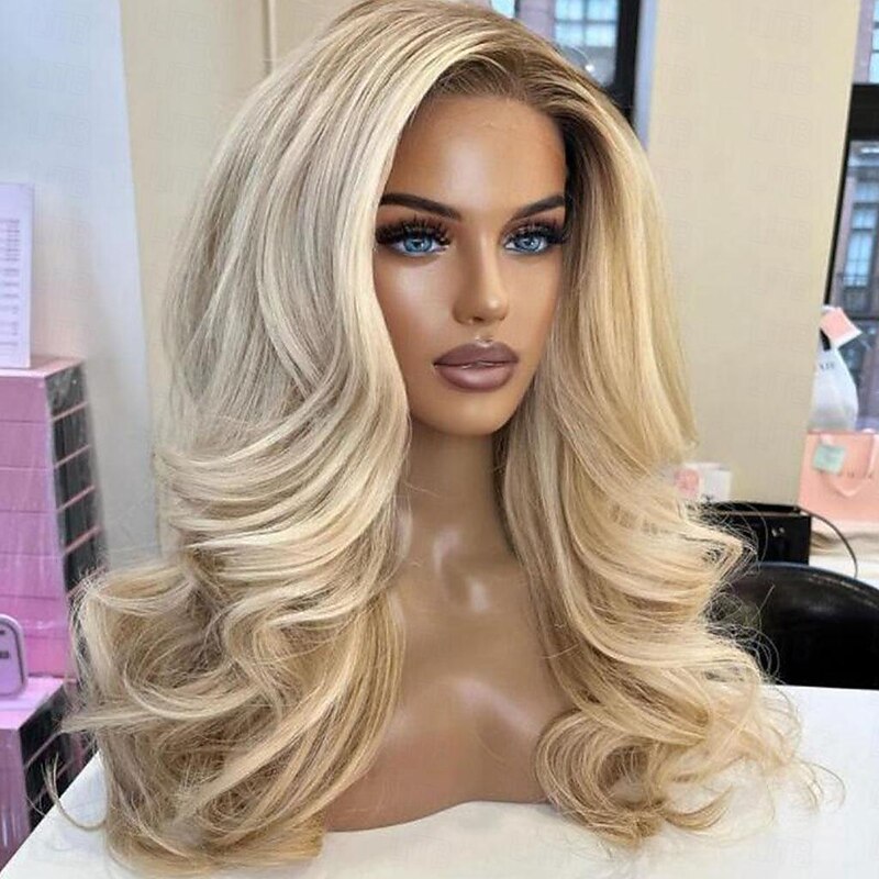 Remy Human Hair 13x4 Lace Front Wig Free Part Brazilian Hair Wavy Multi-color Wig 130% 150% Density Ombre Hair  Pre-Plucked For Women Long Human Hair Lace Wig2
