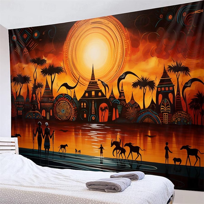 African Folk Art Hanging Tapestry Wall Art Large Tapestry Mural Decor Photograph Backdrop Blanket Curtain Home Bedroom Living Room Decoration 16