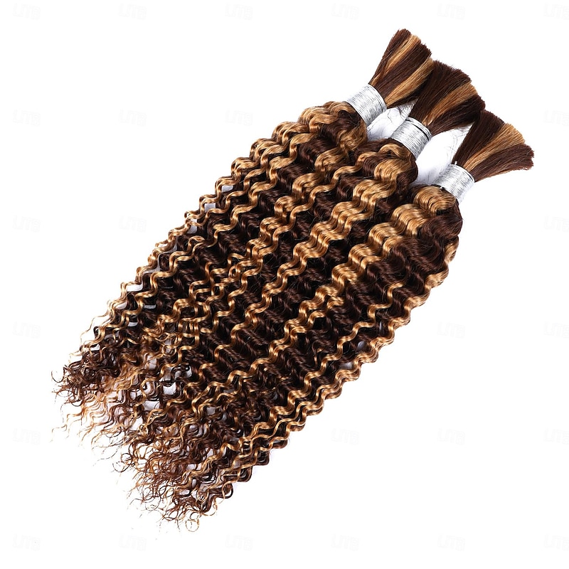 Human Braiding Hair Braids 3 Bundle Deep Wave Bulk Highlight P4/27 Human Hair For Braiding Wet And Wavy Human Hair Extensions No Weft2