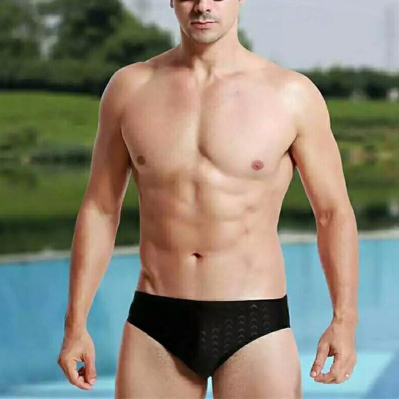 Men's Swim Shorts Beach Shorts Swim Briefs Vacation Summer Beach Swimming Soft Comfortable Drawstring Elastic Waist Plain Short Gymnatics Casual Activewear Black Dark Blue Low Waist