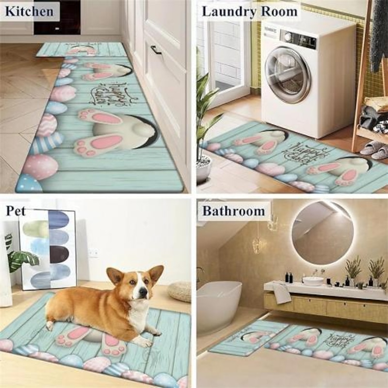 Happy Easter Bunny Area Rug Kitchen Mat Non-Slip Oil Proof Floor Mat Livingroom Rug Indoor Outdoor Mat Bedroom Decor Bathroom Mat Entrance Rug Door Mat4