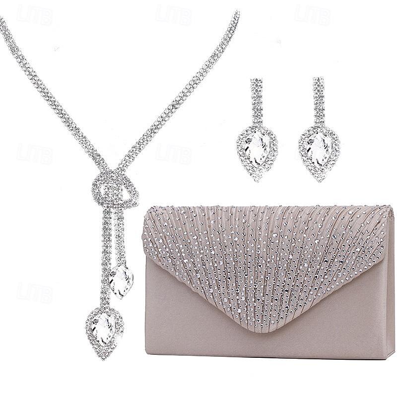 Bride Jewelry Set Tassel Earrings Water Drop Necklace Women's Silk Hot Diamond Dinner Bag Three Piece Set Women's2