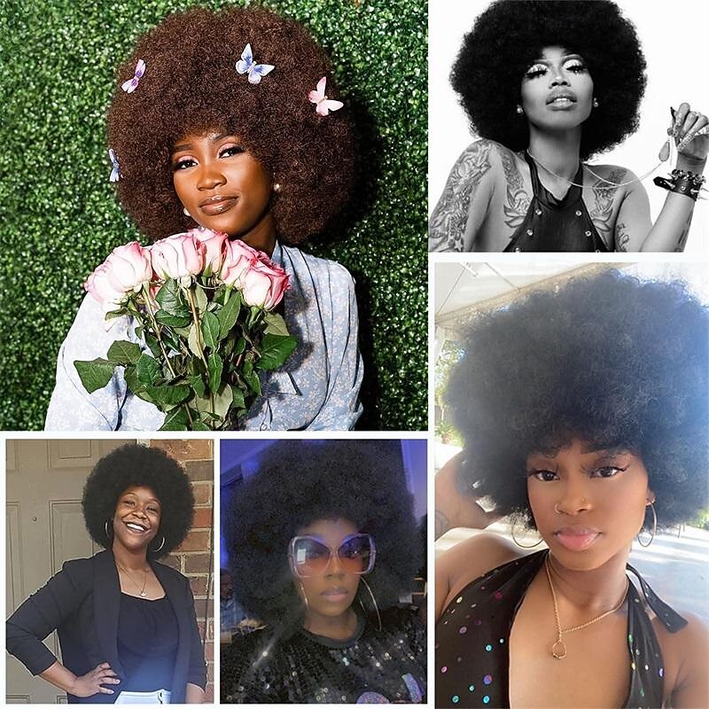 Wig 70's Afro Curly Wigs for Black Women Glueless Wear and Soft Black Afro Wigs Large Bouncy and Soft Natural Looking Full Wigs for Daily Party Cosplay Costume Halloweeen Halloween Wigs3