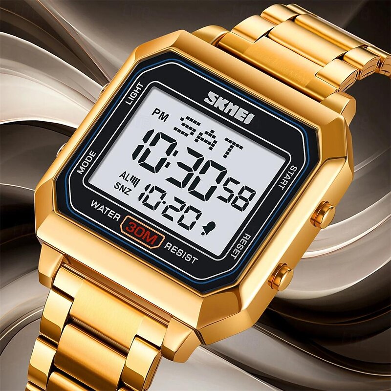 SKMEI Men's Electronic Square Steel Band Student Multi functional Sports Waterproof Night Glow Electronic Watch 21492