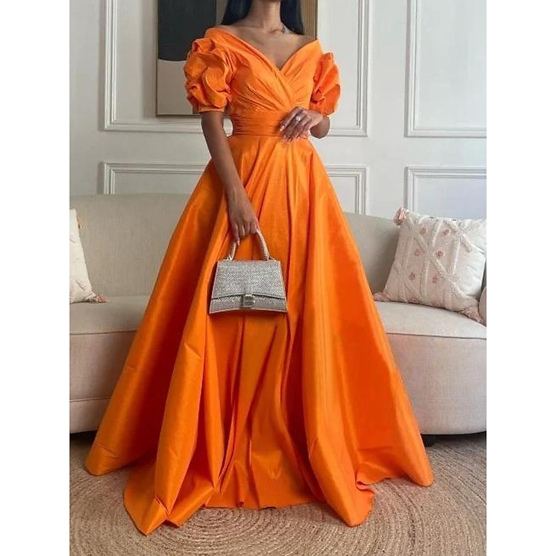 A-Line Evening Gown Elegant Dress Formal Prom Floor Length 3/4 Length Sleeve Sweetheart Satin with Ruched2