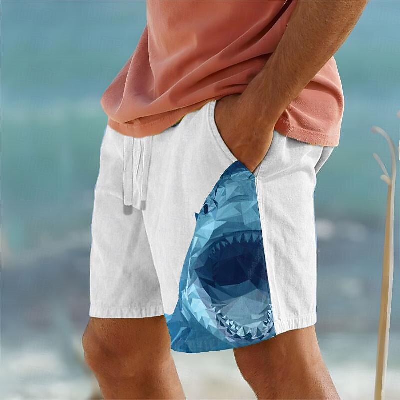 Men's Shark Swim Shorts Board Shorts Swimming Trunks Mid Waist Vacation Hawaiian Holiday Vacation Holiday Beach Drawstring with Mesh lining Elastic Waist Designer Clothing Apparel