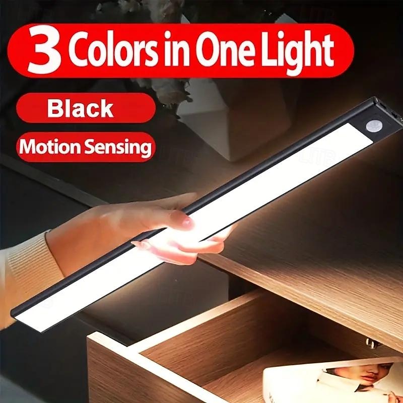 Under Cabinet Lighting, Motion Sensor Cabinet Lights, 3-Color Lights Wireless USB Rechargeable Night Light, Closet Lights Magnetic Light Fixtures For Kitchen Cabinet Wardrobe Stairs2