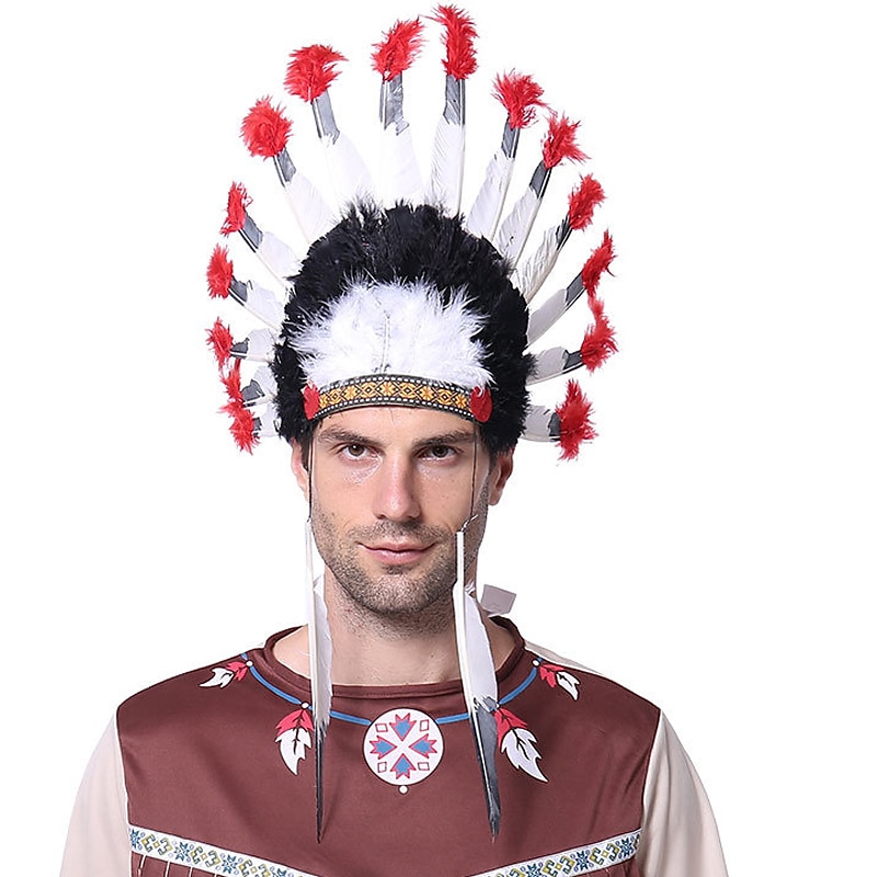 CARNIVAL Wild Man Prop Party Decoration Cosplay Headwear Indian Feather Colored Chieftain Indigenous Feather Necklace