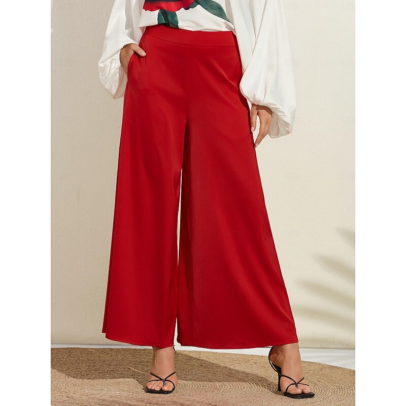 Satin Printed Puff Sleeve Cold Shoulder Culottes Set2