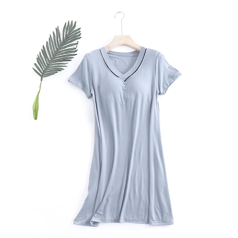 Women's Pajamas Nightgown Nightshirt Dress Pure Color Simple Comfort Home Daily Bed Modal Breathable V Wire Short Sleeve Summer Home Outfits4