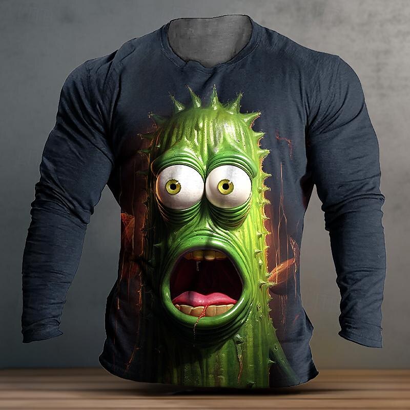 Men's Graphic Cartoon Funny T Shirt Long Sleeve T shirt 3D Print Crew Neck Shirt Designer Casual Subculture Sports Outdoor Holiday Going out Black Burgundy Blue Spring &  Fall Clothing Apparel S M L3