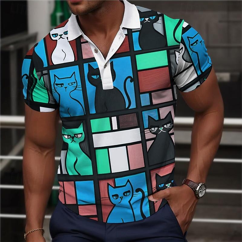 Men's Plaid Golf Shirt Short Sleeve Polo Shirts Collared Shirts Vintage Casual Vacation Wear Formal Wear Festival Wear Buttons 3D Print Summer Yellow Blue Orange4