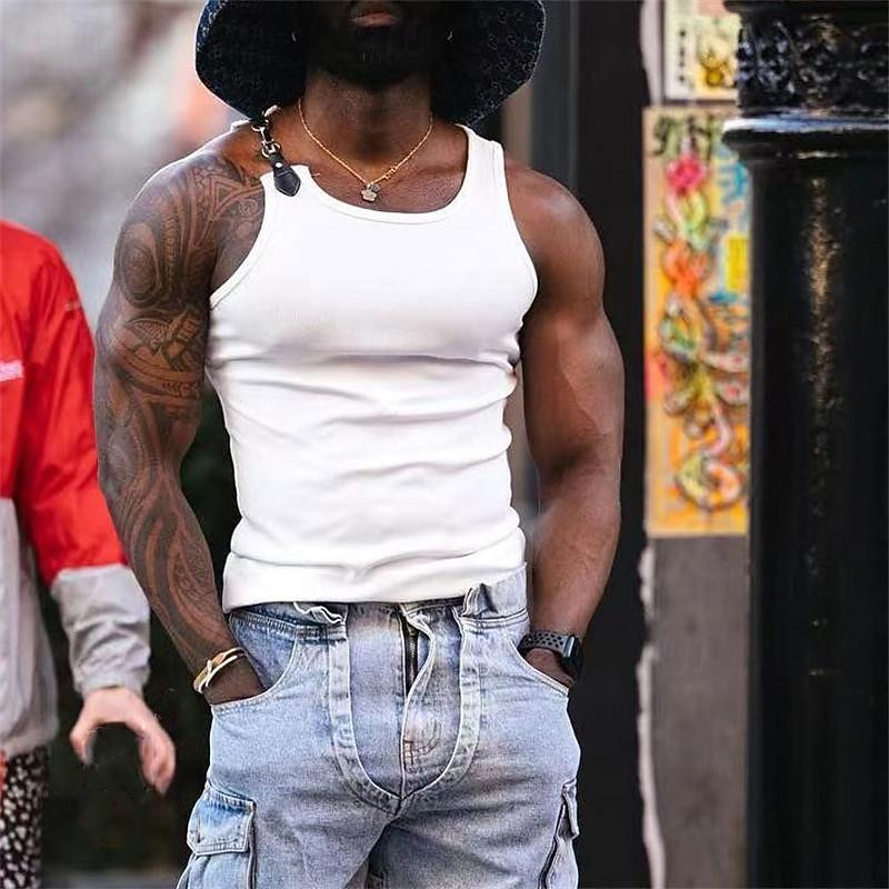 Men's Tank Top Vest Top Undershirt Sleeveless Shirt Sleeveless Round Neck Spring & Summer Plain Fashion Designer Basic Link / Chain Vacation Street Going out Black White Top Tee for Men