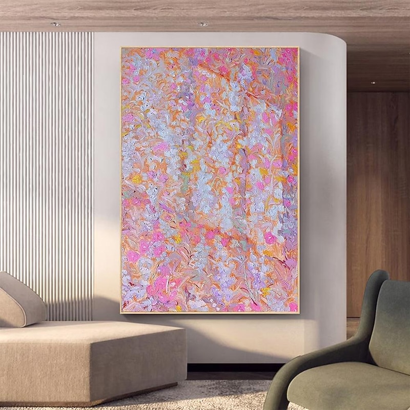 Mintura Handmade Abstract Pink Flower Oil Paintings On Canvas Wall Art Decoration Modern Picture For Home Decor Rolled Frameless Unstretched Painting