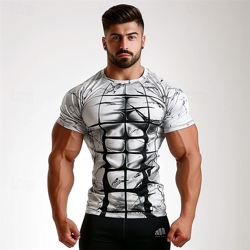 Men's Graphic Muscle T Shirt Short Sleeve T shirt 3D Print Crew Neck Shirt Daily Casual Subculture Sports Outdoor Holiday Going out White Cold White Light Grey Spring & Summer Clothing Apparel S M L3