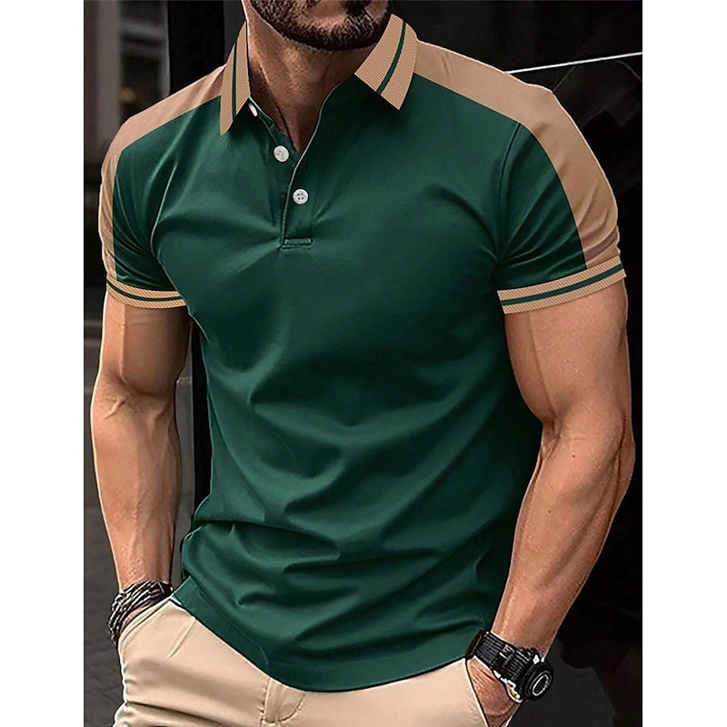 Men's Button Up Polos Golf Shirt Casual Holiday Lapel Short Sleeve Fashion Basic Color Block Patchwork Embroidered Summer Regular Fit Wine Black Navy Blue Green Light Blue Grey Button Up Polos4