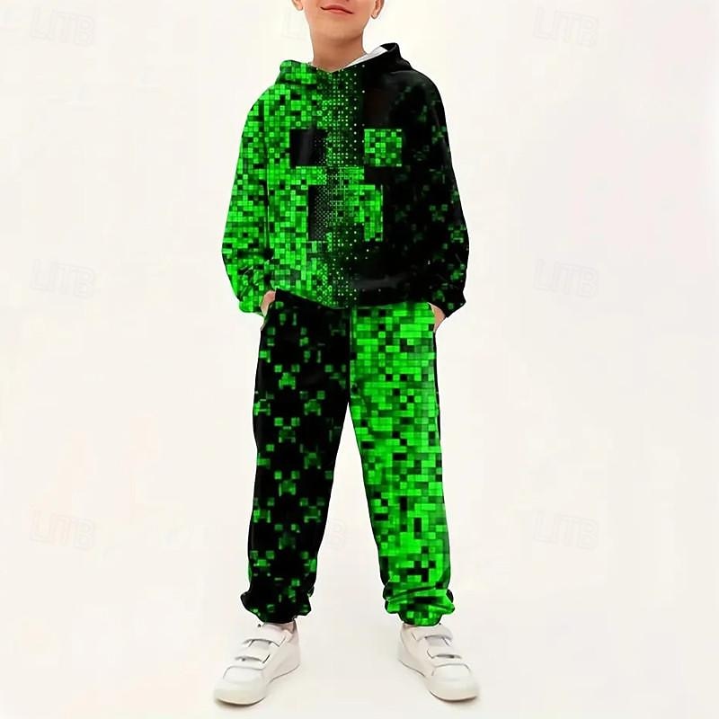 Boys 3D Geometric Hoodie & Sweatpants Set Long Sleeve 3D Printing Spring Fall Active Fashion Cool Kids 3-12 Years Hooded Outdoor Vacation Street Regular Fit