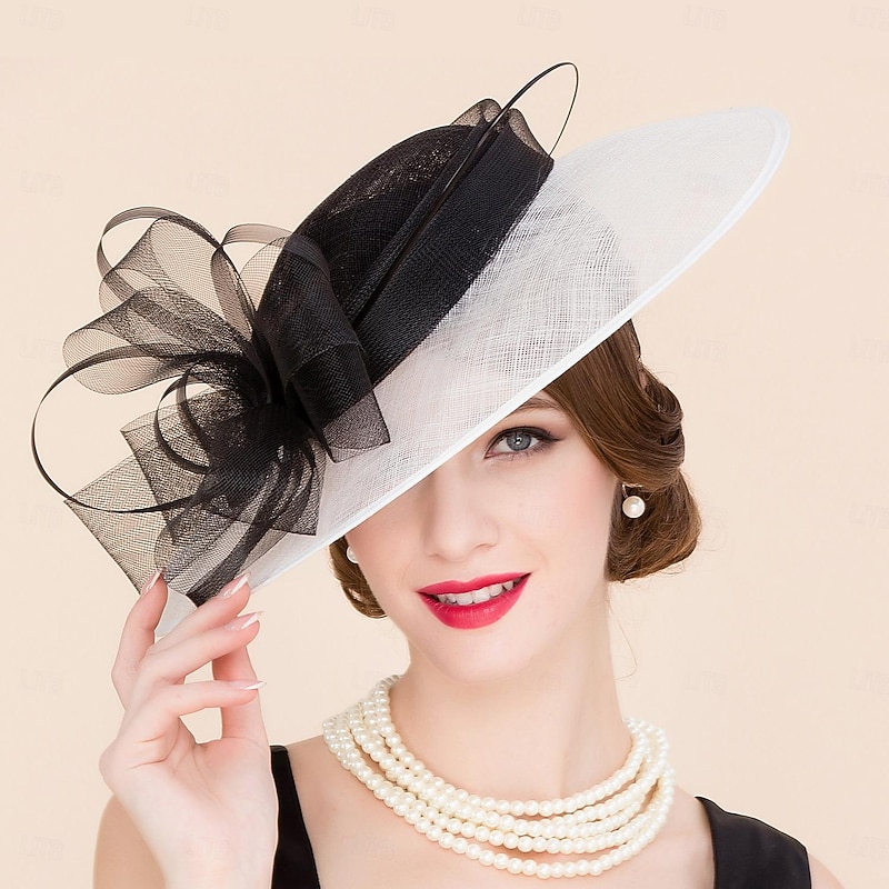 Hats Flax Sun Hat Top Hat Sinamay Hat Wedding Tea Party Elegant Wedding With Feather Bowknot Headpiece Headwear