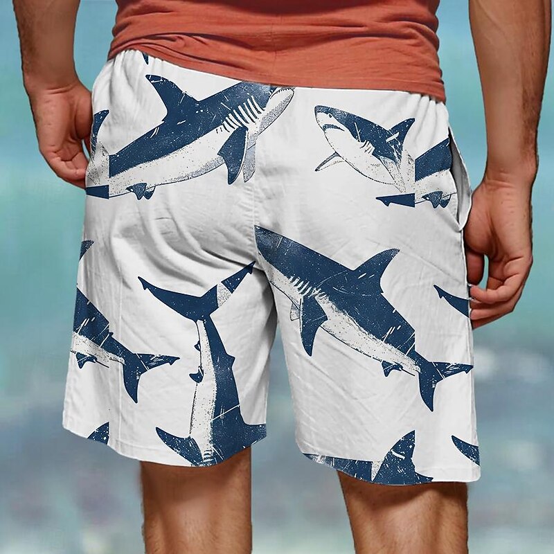 Men's Shark Marine Life Swimming Trunks Board Shorts Swim Shorts Mid Waist Vacation Hawaiian Holiday Vacation Holiday Beach Drawstring with Mesh lining Elastic Waist Designer Clothing Apparel2