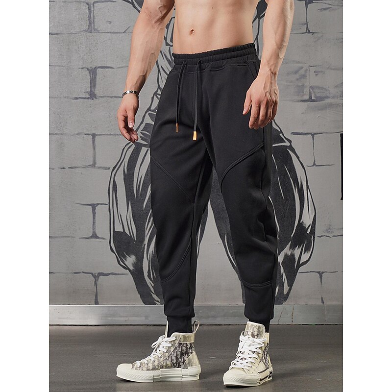 Men's Fleece Pants Sweatpants Joggers Trousers Drawstring Elastic Waist Elastic Cuff Plain Comfort Breathable Casual Daily Holiday Sports Fashion Black Khaki4