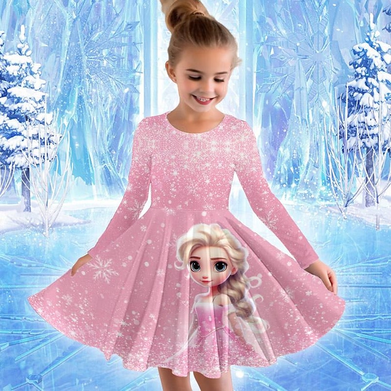 Girls' 3D Cartoon Princess Dress Long Sleeve 3D Print Spring Fall Vacation Sports & Outdoor Daily Cute Casual Beautiful Kids 3-12 Years Casual Dress A Line Dress Above Knee Regular Fit4