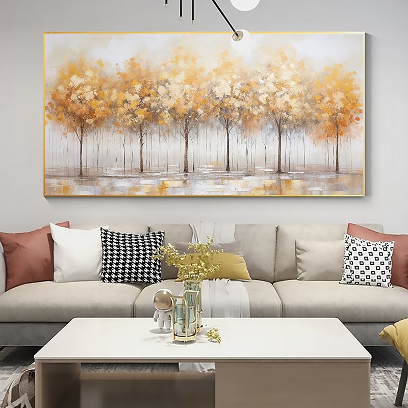 Handmade Original Forest Oil Painting On Canvas Wall Art Decor Abstract Yellow Tree Landscape Painting for Home Decor With Stretched Frame/Without Inner Frame Painting3