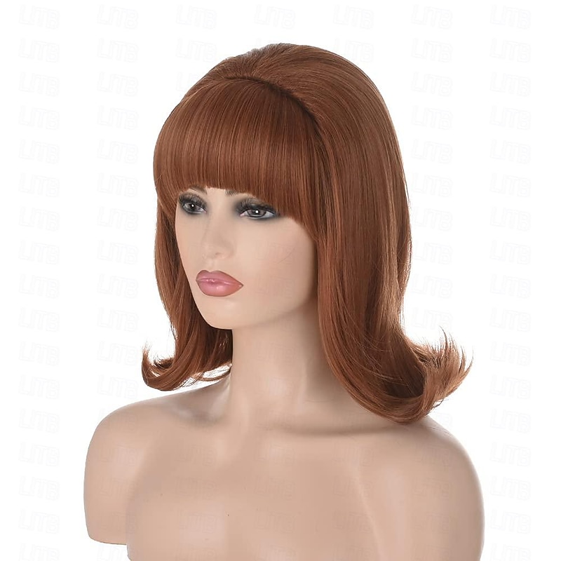 70s Pinup Pelucas 60s Beehive Style Vintage Look Carnival Costume Women Wig wtih Bang3
