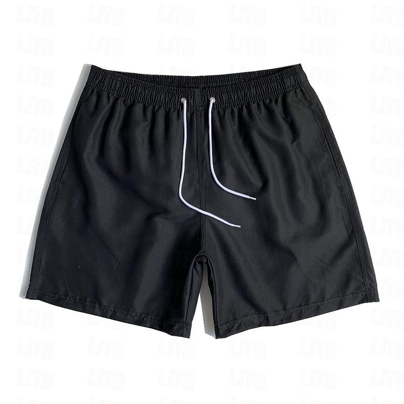 Men's Swim Shorts Shorts Beach Shorts Drawstring Elastic Waist Plain Comfort Quick Dry Short Holiday Beach Weekend Fashion Casual Black White Micro-elastic3