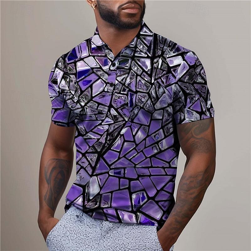 Men's Graphic Golf Shirt Short Sleeve Polo Shirts Collared Shirts Casual Vacation Wear Rave Wear Party Outfits Buttons 3D Print Summer Silver Yellow Red3