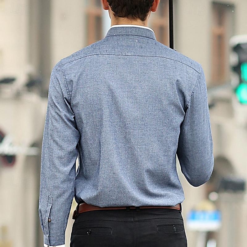 Men's Shirt Chinese Collar Shirt Mandarin Collar Shirt Dress Shirt Button Up Shirt Plain Wedding Party Pink Blue Sky Blue Dark Gray Long Sleeve Grandad Collar Spring &  Fall Clothing Apparel Patchwork2