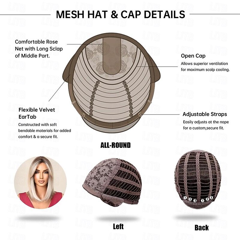 Blonde Wig with Bangs Short Wavy Ombre Blond Wigs with Dark Roots for Women Synthetic Heat Resistant Hair Natural Looking Cute Wigs for Carnival/Christmas/Cosplay/Party3