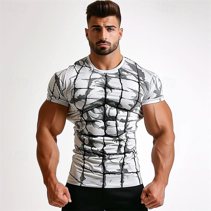 Men's Graphic Muscle T Shirt Short Sleeve T shirt 3D Print Crew Neck Shirt Daily Casual Subculture Sports Outdoor Holiday Going out White Cold White Light Grey Spring & Summer Clothing Apparel S M L4
