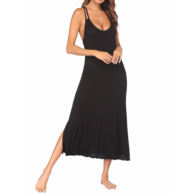 Women's Midi Dress Black Dress Casual Dress Cocktail Dress Formal Dress Daily Casual Home Lounge Regular Fit Plain Sleeveless Strap Black Gray Summer2