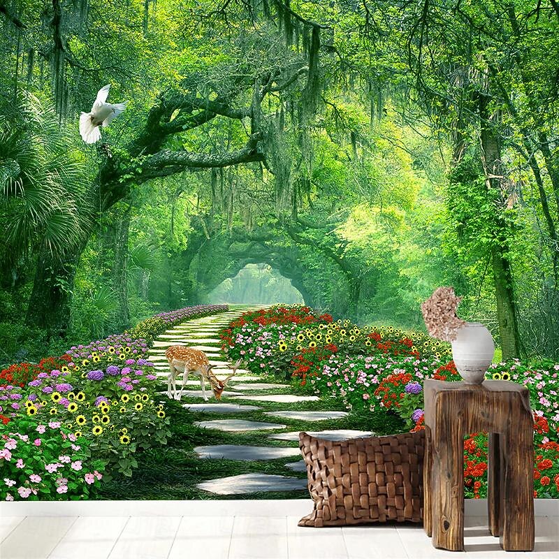 Cool Wallpapers Nature Forest Wallpaper Wall Mural Green Sticker Peel and Stick Removable PVC/Vinyl Material Self Adhesive/Adhesive Required Wall Decor for Living Room Kitchen Bathroom4