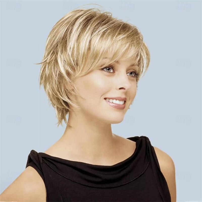 Short Ash Blonde Wig with BangsPixie Cut Layered Wigs for Women Healthy Memory Synthetic FiberGlueless Wigs Fluffy Natural Daily Use